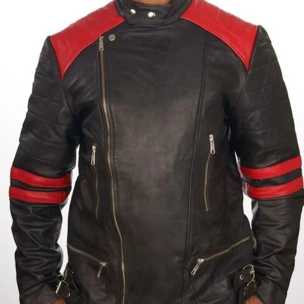 Men's Biker's Style Black And Red Cafe Racer Jacket